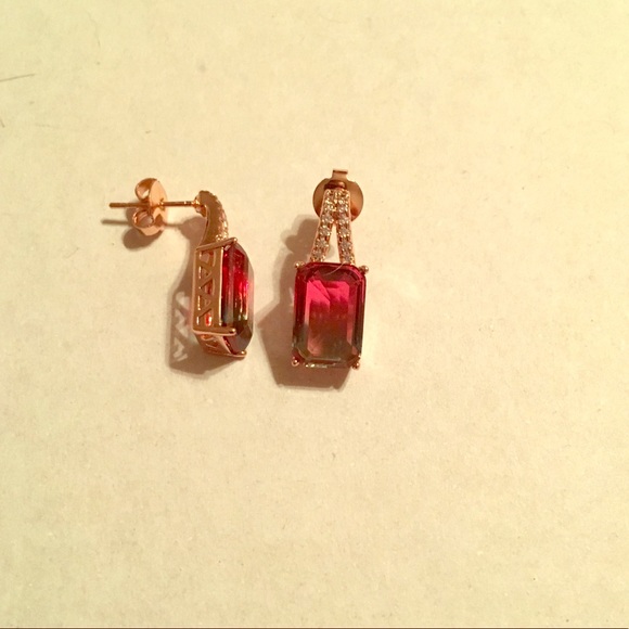 Lab created watermelon tourmaline earrings - Picture 2 of 3